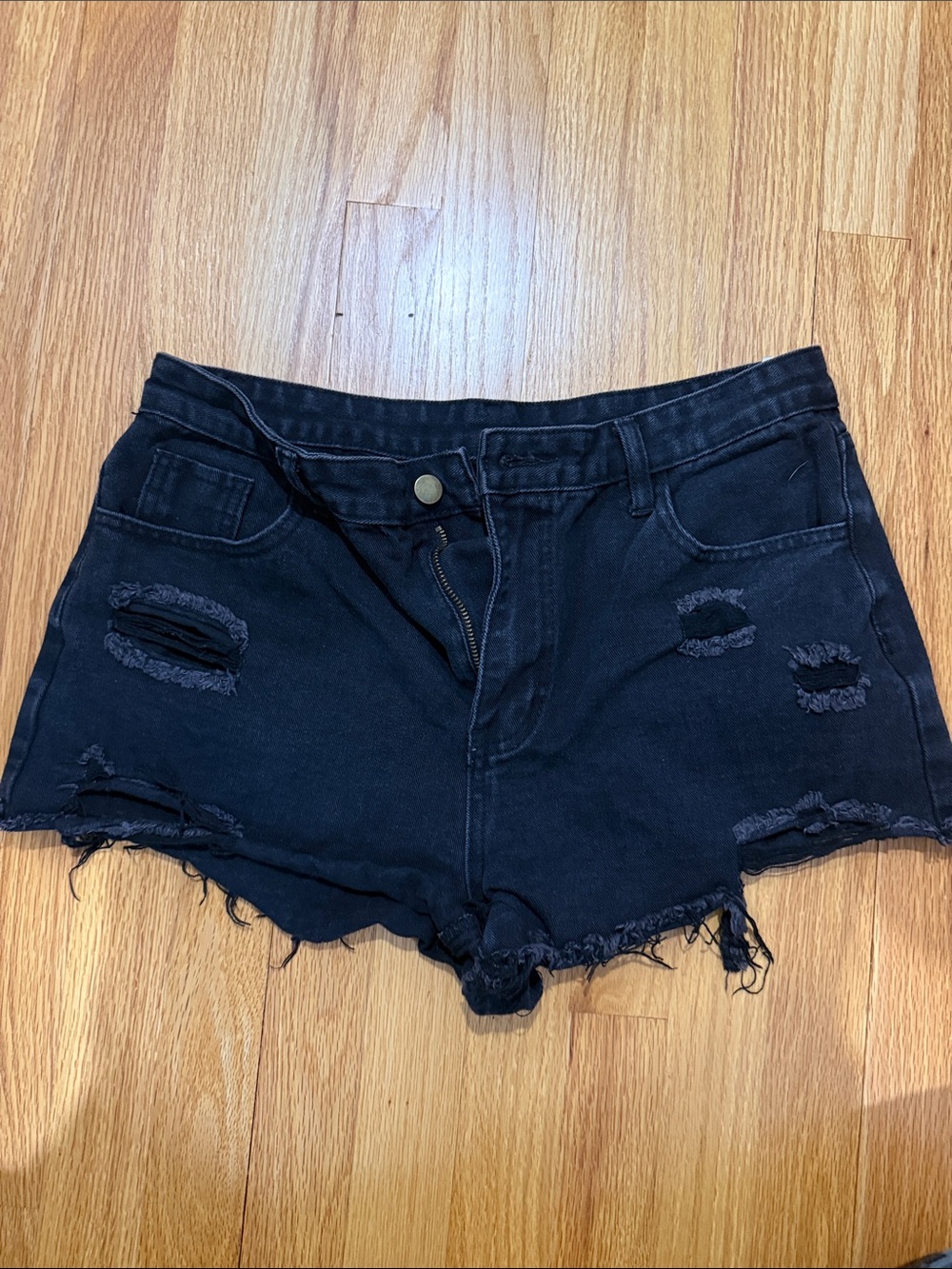 SHEIN Black Distressed High-Rise Denim Shorts